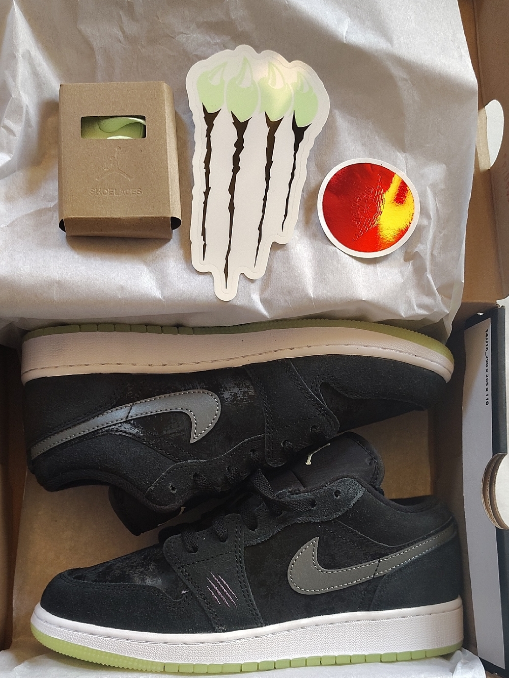 Nike Air Jordan 1 Low GS Inner Beast Black with Iron Grey and Barely Volt Size 6